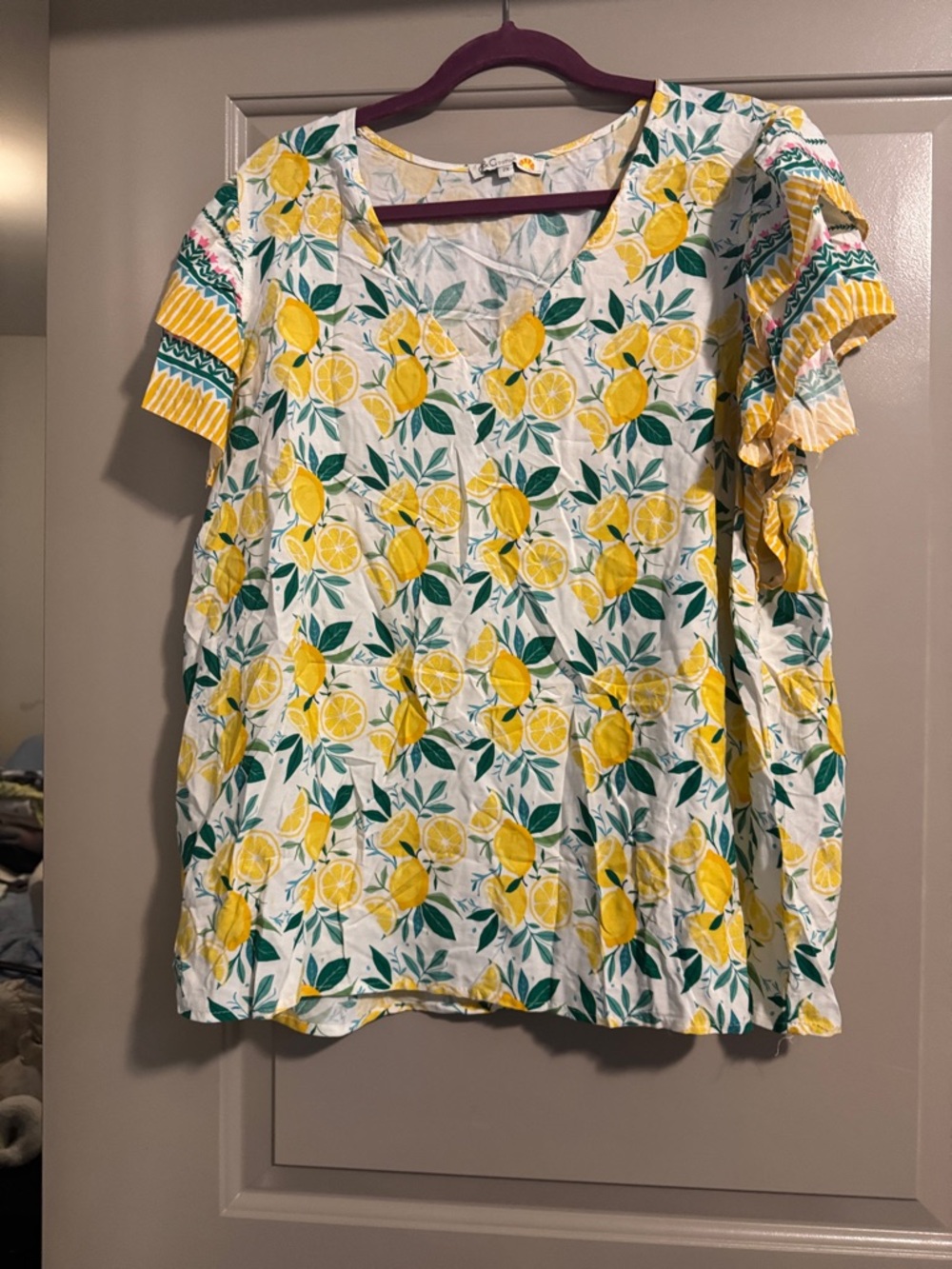 C&C California Lemon Print Short Sleeve Top - Yellow & Green
